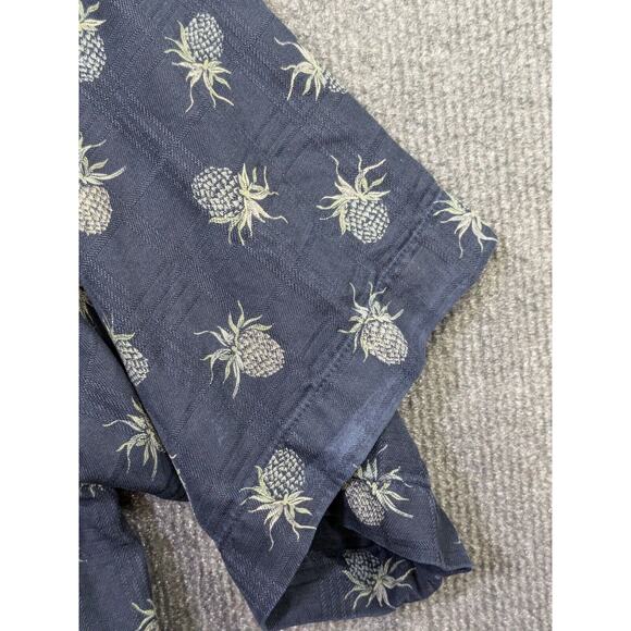 Tommy Bahama Silk Shirt Mens XL Loop Collar Allover Print Pineapple Navy - Picture 4 of 11